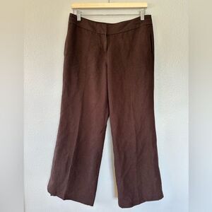 LOFT MARISA FIT LINEN BLEND WODE LEG PANTS BROWN SIZE 6P